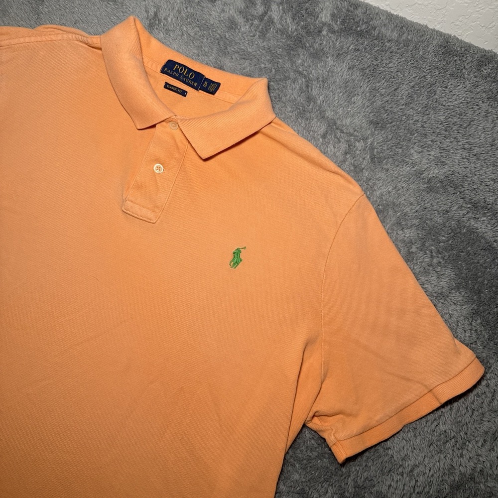 Polo Ralph Lauren Men's XL Classic Fit Orange Shirt Sleeve Shirt Green Pony Polo